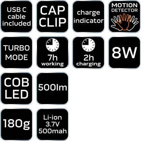 Latarka czołowa akumulatorowa 500 lm USB COB LED