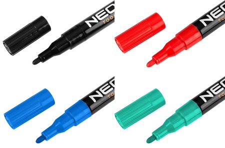 Marker budowlany, 4 kolory, permanentny, wodoodporny, lakierowy, aluminiowy, 4 szt