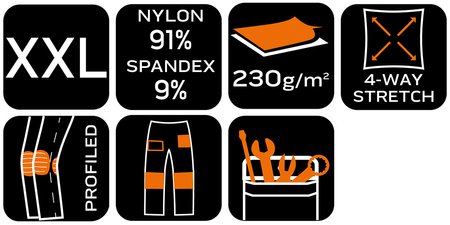 Spodnie robocze Mix&Match, 4 way stretch, z kaburami, Cordura, szaro-czarne, rozmiar XXL