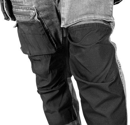 Spodnie robocze DENIM, wzmocnienia Cordura, odpinane kieszenie kaburowe, szare, rozmiar XXXL