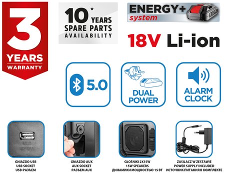 Radio budowlane akumulatorowo-sieciowe Graphite Energy+ 18V  bez akumulatora