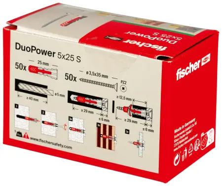 Fischer Kołek Uniwersalny DuoPower 5x25 S z Wkrętem (50 szt.) 535458