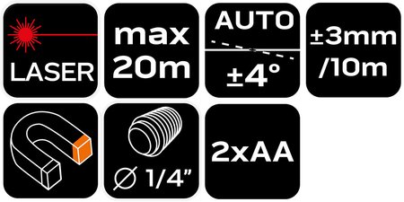 Laser krzyżowy 20 m, z etui i uchwytem magnetycznym, czerwony