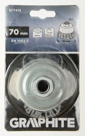 Szczotka druciana doczołowa 70 mm, drut skręcony, stalowy, M14