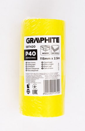 Papier ścierny żółty w rolce 2,5 m x 115 mm, P40