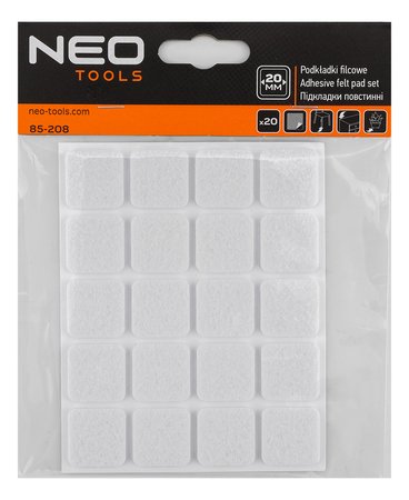 Podkładki filcowe samoprzylepne, białe 20x20 mm, 20 szt.