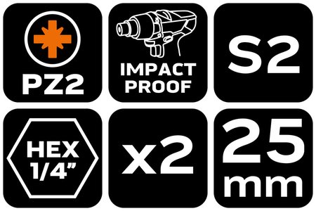 Bity udarowe PZ2 x 25 mm, 2 szt.