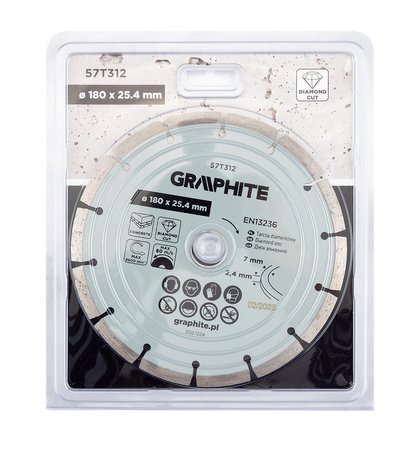 Tarcza diamentowa do cięcia segmentowa, 180 x 25.4 mm, na sucho