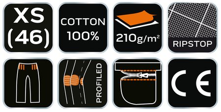 Spodnie robocze PREMIUM, 100% bawełna, ripstop, rozmiar XS