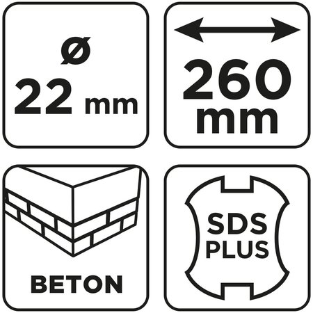 Wiertło do betonu SDS Plus z podwójną spiralą 22 x 260 mm