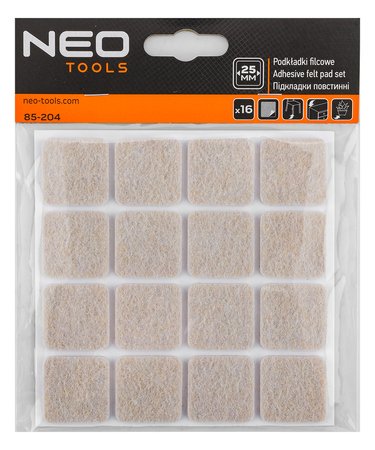 Podkładki filcowe samoprzylepne, jasnobrązowe 25x25 mm, 16 szt.