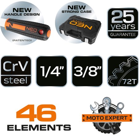 Zestaw nasadek przelotowych 1/4" + 3/8", 46 szt.