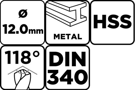 Wiertło do metalu HSS, DIN 340, przedłużane, 12 mm