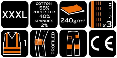 Spodnie ostrzegawcze, czarno-żółte, rozmiar XXXL