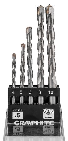 Zestaw wierteł do betonu hartowane: 4, 5, 6, 8, 10 mm, 5 szt.