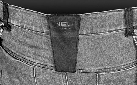 Spodnie robocze DENIM, wzmocnienia Cordura, odpinane kieszenie kaburowe, szare, rozmiar M