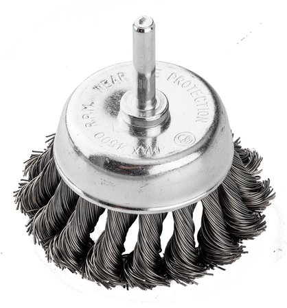 Szczotka druciana doczołowa 75 mm, drut skręcony, stalowy, z trzpieniem 6 mm