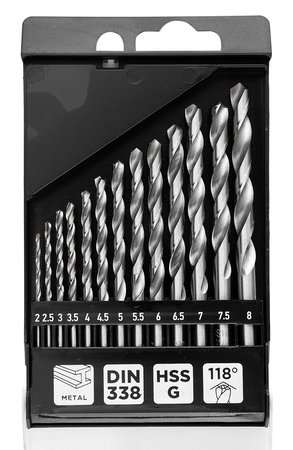 Wiertła do metalu HSS-G, 2 - 8 mm, zestaw 13 szt.