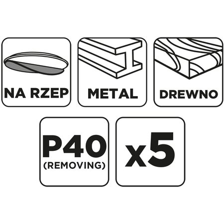 Krążki ścierne na rzep 150 mm, P40, 5 szt., bez otworów