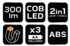 Lampa warsztatowa bateryjna 300 lm COB 2 w 1 + baterie 3xAA