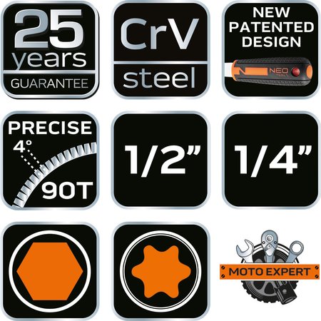Klucze nasadowe 1/4", 1/2", zestaw 110 szt., CrV