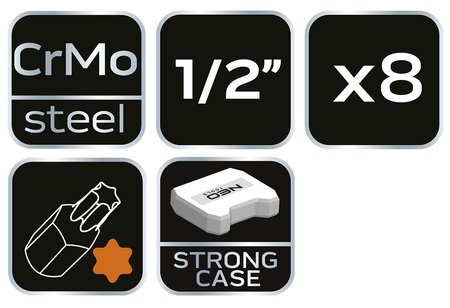 Klucze udarowe Torx 1/2", zestaw 8 szt.