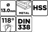 Wiertło do metalu HSS, DIN 338, 13 mm