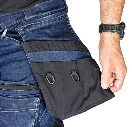 Spodnie robocze DENIM, wzmocnienia Cordura, odpinane kieszenie kaburowe, granatowe, rozmiar L