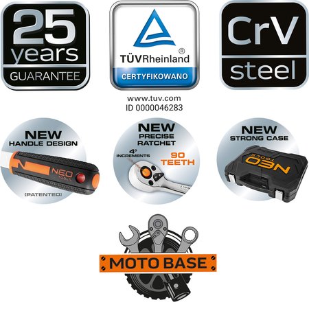 Klucze nasadowe 1/2", zestaw 20 szt., CrV