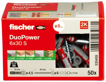 Fischer Kołek Uniwersalny DuoPower 6x30 S z Wkrętem (50 szt.) 535459