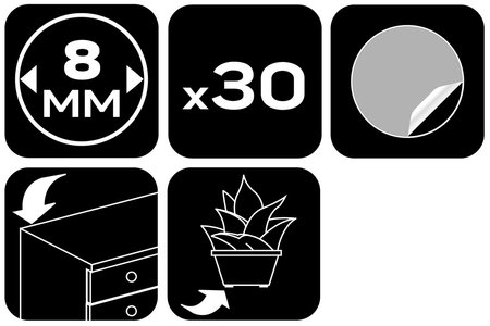 Podkładki silikonowe samoprzylepne 8mm, 30 szt.