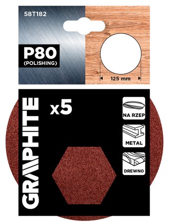 Krążki ścierne na rzep 125 mm, P80, 5 szt., bez otworów