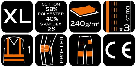 Spodnie ostrzegawcze, czarno-żółte, rozmiar XL