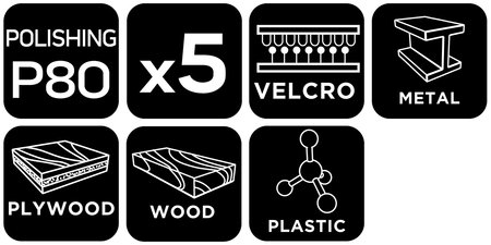 Papiery ścierne na rzep, kwadrat 113 x 113 mm, P120, 5 szt., z 8 otworami do 04-623