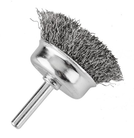 Szczotka druciana doczołowa 50 mm, drut karbowany, stalowy, z trzpieniem 6 mm