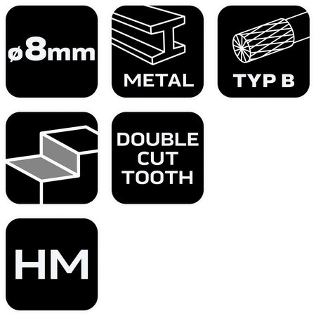 Frez do metalu HM, typ B (walcowy z ostrzami na górze), 8 x 20 mm, trzpień 6 x 45 mm