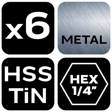 Zestaw wierteł gwintujących HSS TiN, M3 - M10, Hex, 6 szt.