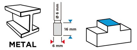 Frez do metalu HM, typ A (walcowy), 6 x 16 mm, trzpień 6 x 45 mm