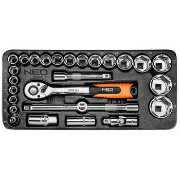 Klucze nasadowe 1/2", zestaw 27 szt., wkładka