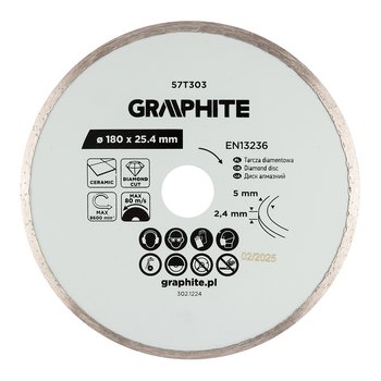 Tarcza diamentowa do cięcia pełna, 180 x 25.4 mm, na mokro