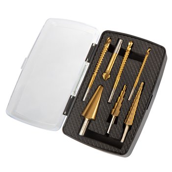 Wiertła stopniowe, rozwiertaki, frezowiertła, pogłębiacz, zestaw 7 szt.