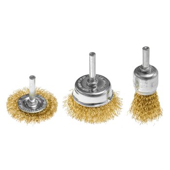 Szczotki druciane drut karbowany, mosiądzowany, 25, 37, 50 mm, 3 szt., trzpień 6 mm