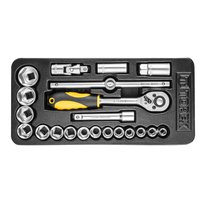 Klucze nasadowe 1/2", zestaw 21 szt., wkładka