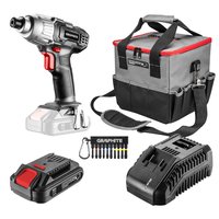 Zestaw Energy +: zakrętarka aku, akumulator 2.0Ah, ładowarka, torba na elektronarzędzia, bity