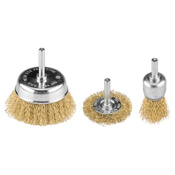 Szczotki druciane drut karbowany, mosiądzowany, 25,  50, 75 mm, 3 szt., trzpień 6 mm