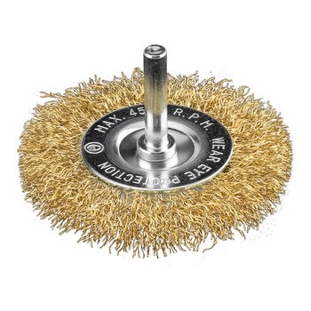 Szczotka druciana tarczowa 80 mm, drut karbowany, mosiądzowany, z trzpieniem 6 mm
