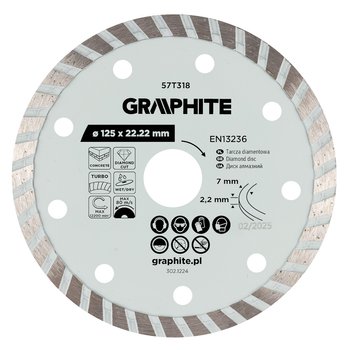 Tarcza diamentowa do cięcia turbo, 125 x 22.22 mm, na sucho i mokro