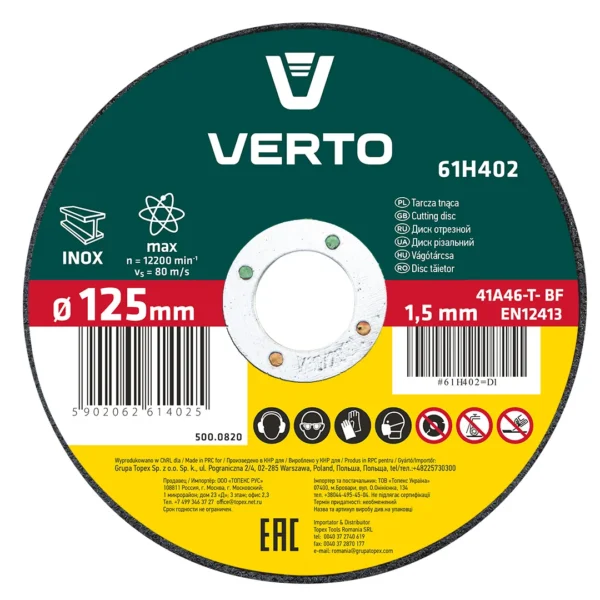 VERTO tarcza do cięcia metalu i INOX 125 × 1,5 × 22,2 mm
