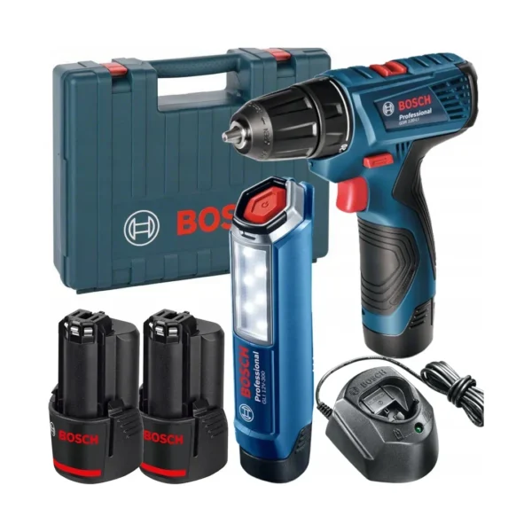 Bosch GSR 120-LI Professional wiertarko-wkrętarka 12 V 2×2,0 Ah + lampa GLI 12V-300 Bosch GSR 120-LI Professional wiertarko-wkrętarka 12 V 2×2,0 Ah + lampa GLI 12V-300