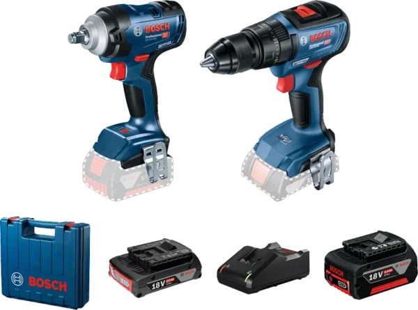 Bosch zestaw 18 V: klucz udarowy GDS 18V-400 + wiertarko-wkrętarka GSB 18V-50, akumulatory 2,0 + 5,0 Ah